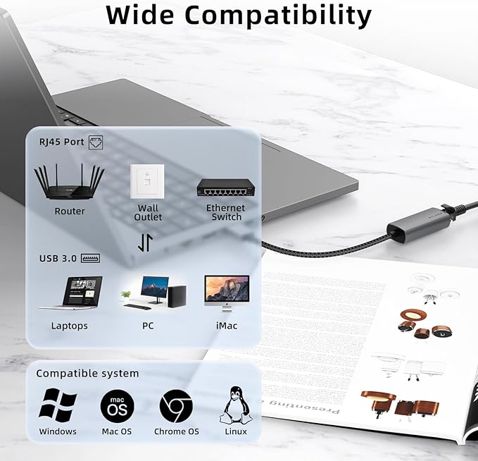 USB 3.0 Ethernet Adapter, WALNEW 1000Mbps Gigabit USB to Ethernet LAN Network Adapter, Aluminum USBA Male to RJ45 Female Cable Converter for MacBook,Chromebook,Surface, Laptop,Desktop,PC