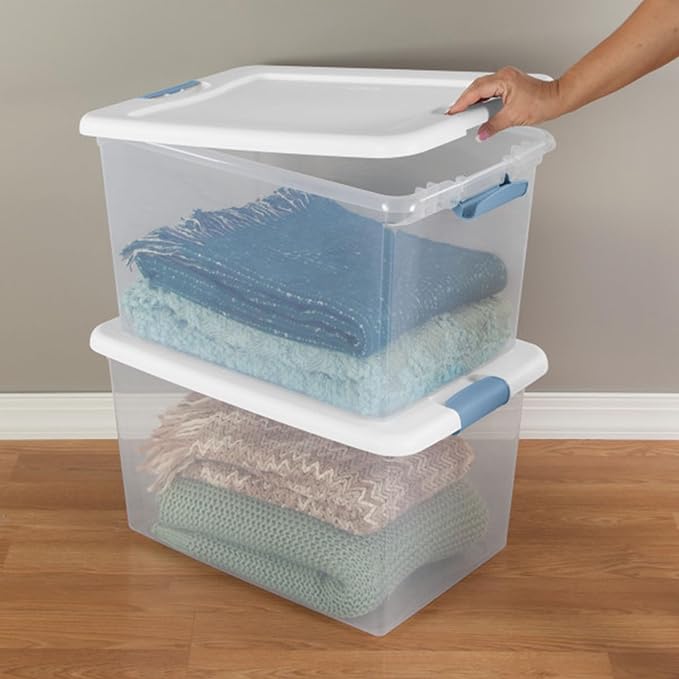 Sterilite 30-Pack Latching Box, Under Bed Storage Bins with Lids, Clear Plastic, 64 Quart - Heavy-Duty Organizing Containers for Closet, Bathroom, and Office