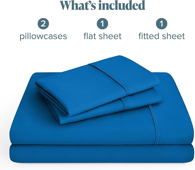 Bare Home Hotel Luxury Twin Sheet Set, Extra Soft - 4 Piece Set - Deep Pockets - Easy Fit - Cooling & Breathable - Wrinkle, Fade, Stain Resistant - Includes 2 Pillowcases (Twin, Medium Blue)