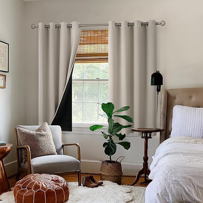BGment Thermal Insulated 100% Blackout Curtains 45 Inch Length 2 Panels, Total Light Blocking Curtains for Bedroom, Grommet Window Drapes with Thick Black Liner, 52 Inch Wide Each Panel, Cashmere