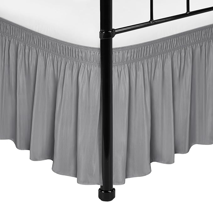 Biscaynebay Wrap Around Bed Skirts with Split Corners for Twin/Twin XL Beds 18" Drop, Silver Grey Adjustable Elastic Dust Ruffles Easy Fit Wrinkle Resistant Silky Luxurious Fabric Machine Washable