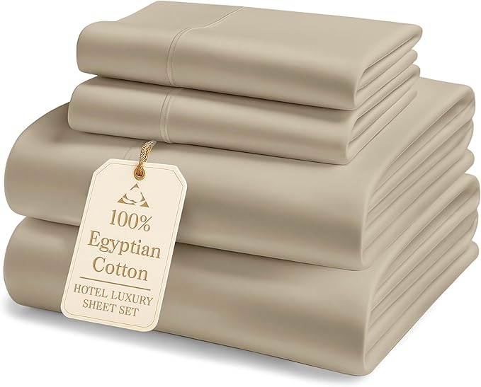 LANE LINEN 100% Egyptian Cotton Bed Sheets California King Size - 1000 Thread Count, Soft & Comfy Sateen Weave No Pill Fade Resistant Cal King Bedding Set, Machine wash 15'' Deep Pocket- Linen
