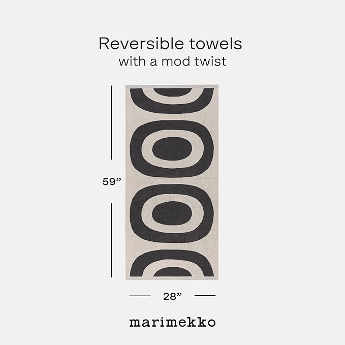 MARIMEKKO Melooni Terry Cotton Bath Towel (Charcoal) – Natural Forms Patterned Bath Towels – 59 in x 28 in