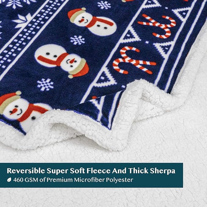 PAVILIA Premium Christmas Sherpa Throw Blanket | Christmas Decoration Gift, Fleece, Plush, Warm, Cozy Reversible Microfiber Holiday Blanket | Blue Christmas - 50x60