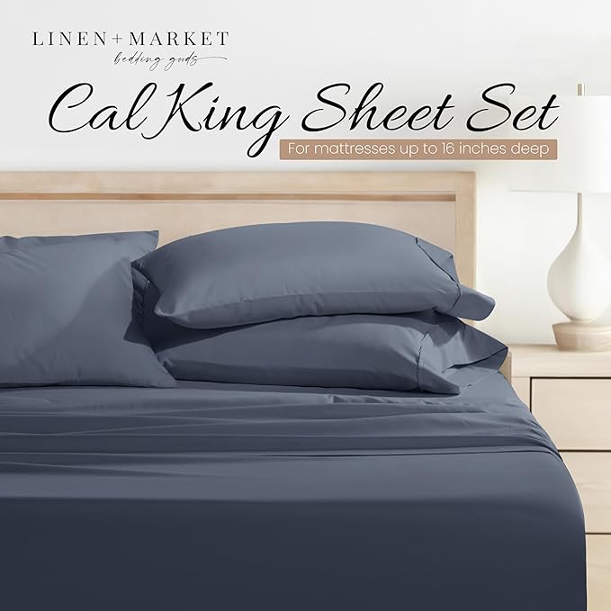 Linen Market Bed Sheets for California King Size Bed (Stone) - Sleep Better Than Ever with These Soft and Cooling California King Sheets - Deep Pocket Fits 16" Thick Beds - 4 Piece Cal King Sheet Set