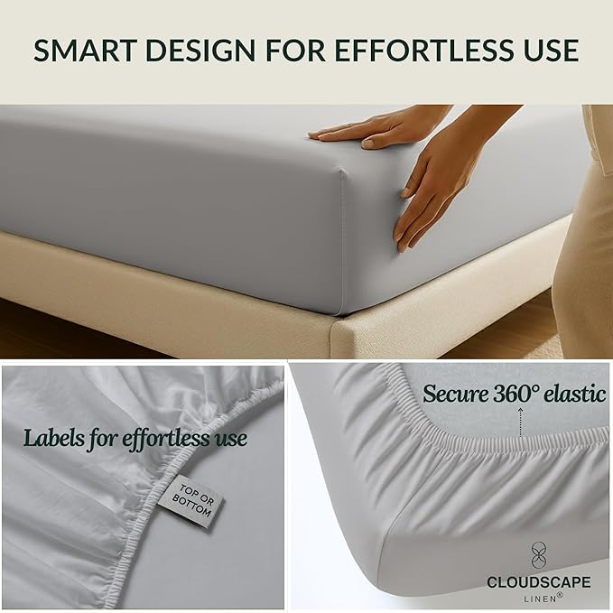 Cloud Scape Linen 100% Egyptian Cotton Split King Sheet Set for Adjustable Bed,400 Thread Count, 5 Pcs Bedding Set, Soft, Breathable and Durable, Deep Pockets up to 17, Light Grey