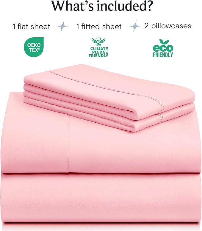 LuxClub 4 PC Sheet Set Bed Sheets Deep Pockets 16" Eco Friendly Wrinkle Free Cooling Machine Washable Hotel Bedding Silky Soft - Baby Pink King