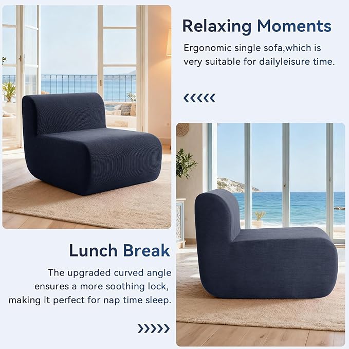 26" Single Sofa, 1 Seater Armless Corduroy Couch, No Assembly Modern Boneless Couch Compression Sofa in Box, Floor Sofa with Ergonomic Design for Living Room, Dark Blue