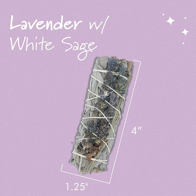 ESPOIR & AMOUR Lavender Sage - 3 Spiritual White Sage & Lavender Smudge Stick for Cleansing Negativity - 4 Inch Hand-Tied Stick