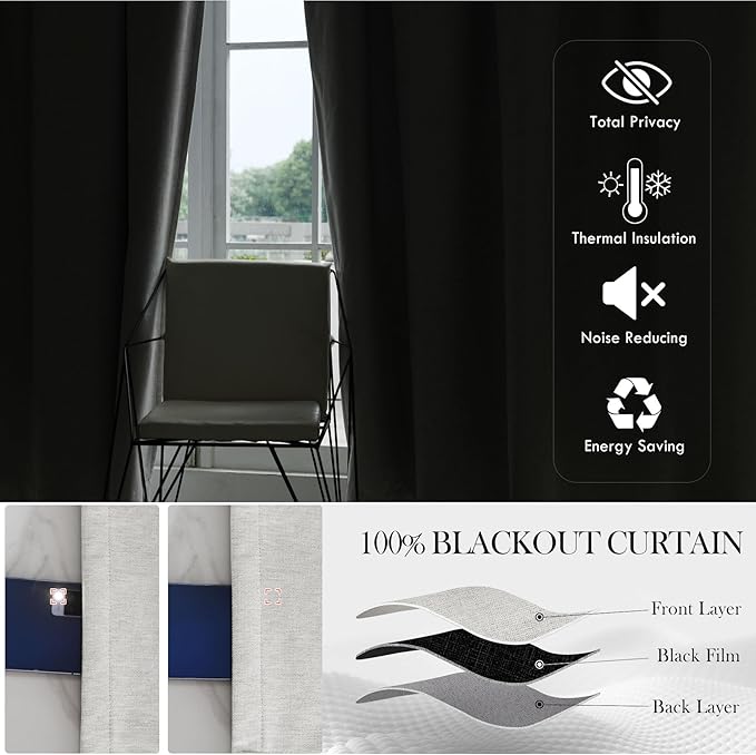 Macochico Custom Made 100% Blackout Chenille Curtains Grommet Top Luxury Chenille Velvet Drapes for Bedroom Living Room Auditorium Banquet Home Theater Classic Home Decor with Tieback 1 Panel