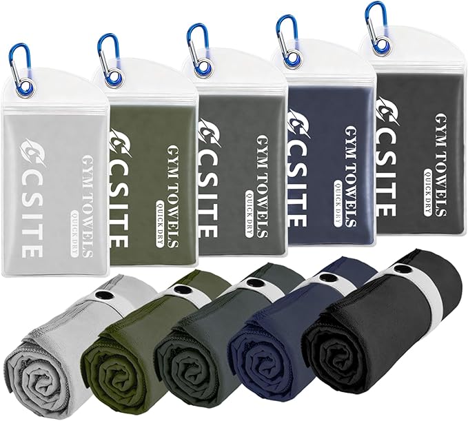 Microfiber Gym Towels 5 Pack - Quick Dry & Highly Absorbent, Stays Fresh, Soft & Compact Sweat Towel for Workout, Yoga, Running, Tennis, Camping, Men & Women