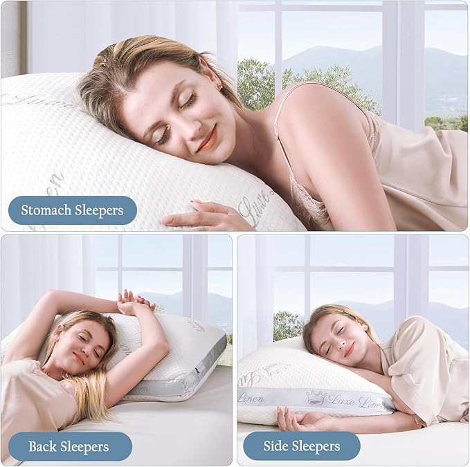 Organic Cotton Standard Bed Pillows, Shredded Memory Foam Pillows, Adjustable Bed Pillow for Sleeping, 18"x26"Organic Cotton Bed Pillows for Side, Back, Stomach Sleepers（Pack of 1）