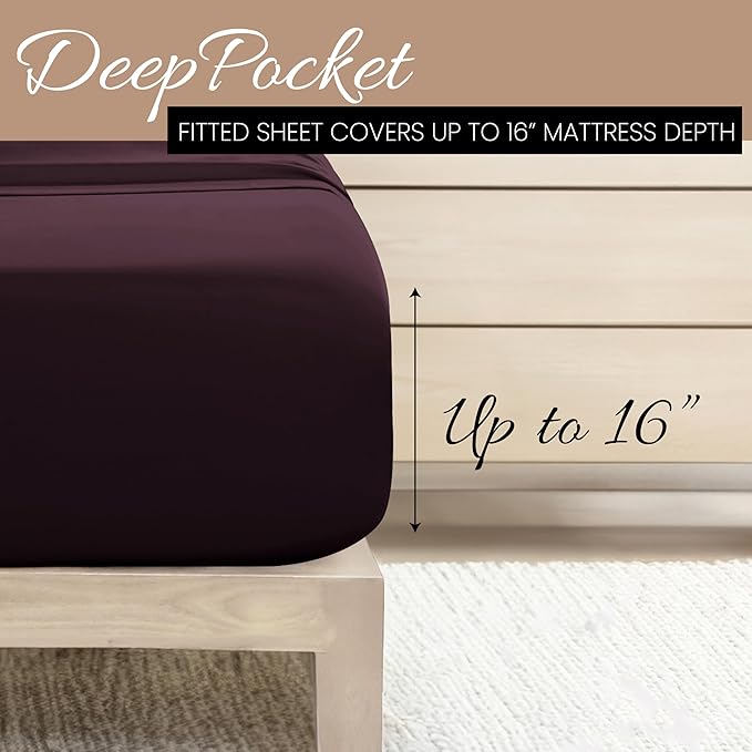 Linen Market Brushed Microfiber King Sheet Set 4 Piece – Oeko-TEX Certified Ultra Soft & Wrinkle-Free - 16" Deep Pocket Sheets - Easy Care King Size - Purple