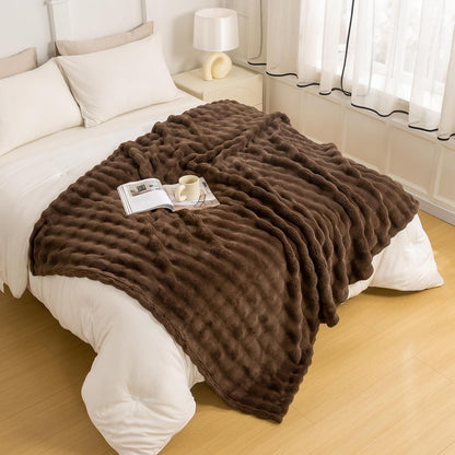 YUSOKI Luxury 3D Bubble Throw Blanket 3.1lb,All Ages,Home Decoration, (Brown,60 * 80inches)