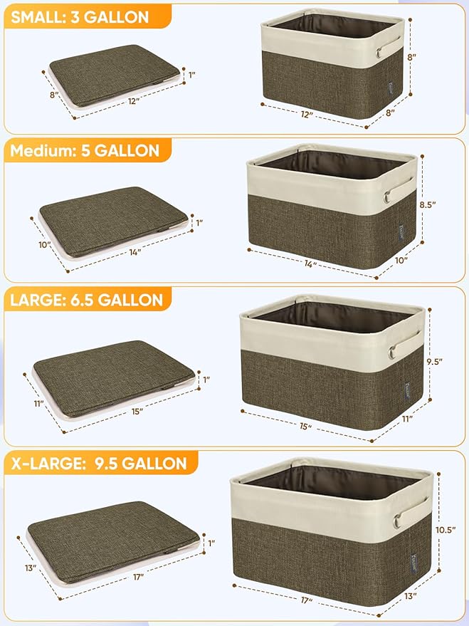 BALEINE 1 Pack Fabric Storage Bins for Shelves, Linen Storage Baskets for Organizing, Decorative Closet Bins for Clothes, Home (Brown, 17''x13''x10.5'')