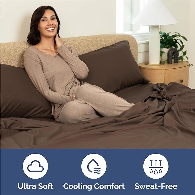 Split King 7 Piece Sheet Set - Cooling & Breathable - Hotel Luxury Bedding - Includes Fitted Sheets for Women, Men, Kids and Teens - 1 Flat, 2 Fitted Sheets, 4 Pillowcases with Deep Pockets - Brown