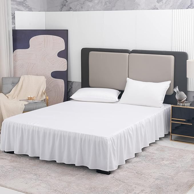 White Bed Skirt Twin Size Ruffled Bed Skirt with Split Corners, Twin Bed Skirt 18 Inch Drop, Twin Size Bed Skirt White for Ruffled Bed Skirt with Split Corners, Bed Skirt Twin Size