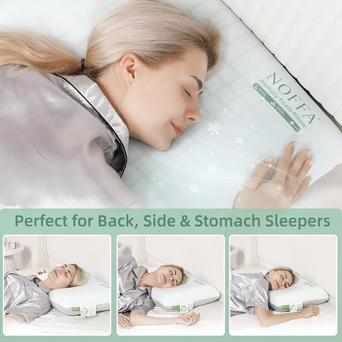 Cooling Memory Foam Pillow 2 Pack, Bed Pillows, Medium Soft Feel Neck Pillow for Sleeping, Memory Foam Pillows for Sleeping Side, Back & Stomach Sleepers, Breathable & Removable Cover