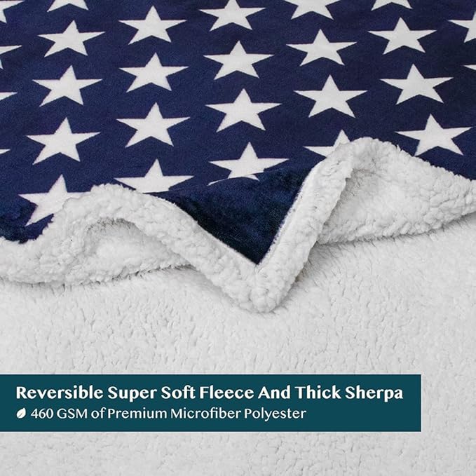 Pavilia Patriotic Blanket - American Flag Throw Blanket for Sofa Couch Bed, Soft Microfiber Sherpa Fleece Reversible, USA Military Veteran July 4th Gift - 50 x 60 Inches