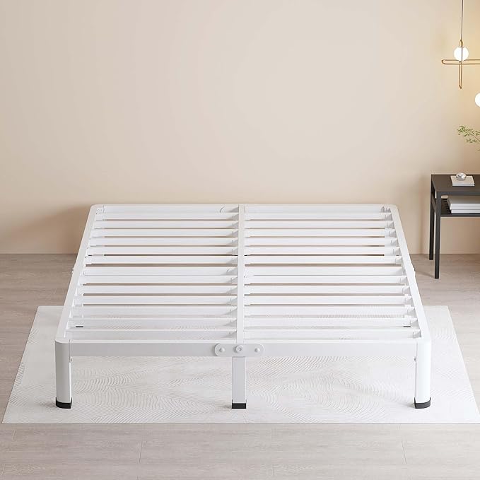 MAF 7 Inch King Metal Platform Bed Frame White with Round Corner Legs, Mattress Slide Stopper, 3000 LBS Heavy Duty Steel Slats Support, Noise Free, No Box Spring Needed, Easy Assembly