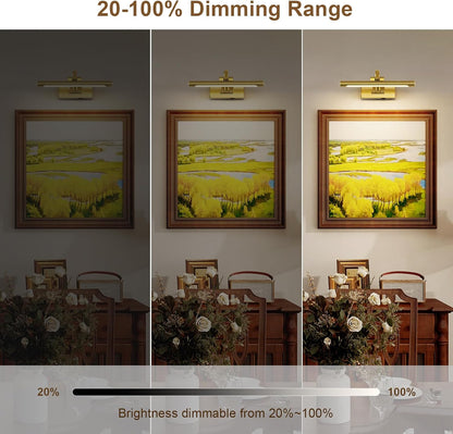 Wireless Picture Lights for Wall Rechargeable Brass Gallery Lights Battery Operated Art Lamps with Remote and Timer Dimmable Painting Lights for Artwork Portrait Display 12 Inch 2W 2700K