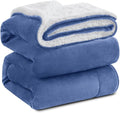 KAWAHOME Sherpa Fleece King Size Blanket for Bed - Extra Warm and Heavy Thick Blankets for Winter, Super Soft 500GSM Plush Blanket, 108" X 90" Washed Blue