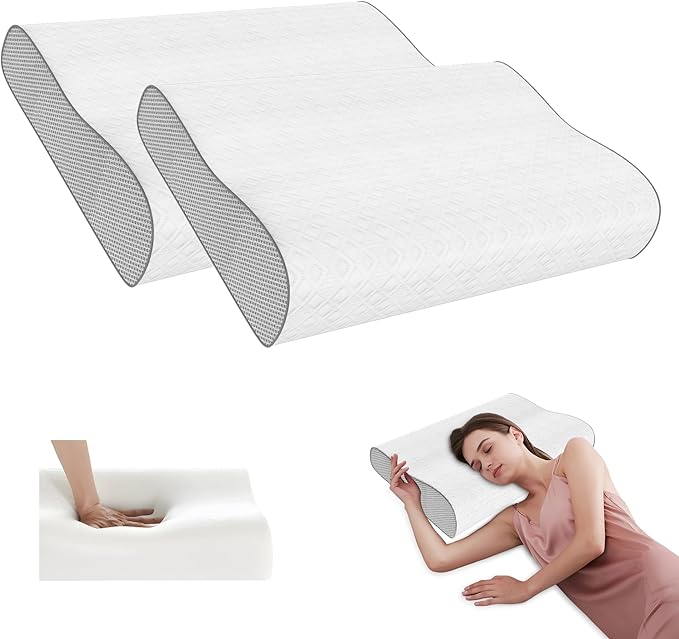 Cervical Pillow for Neck Pain Relief, Memory Foam Pillow, Ergonomic Adjustable Contour Bed Pillow for Side, Back & Stomach Sleepers (2, 23.6 * 15.7inch)