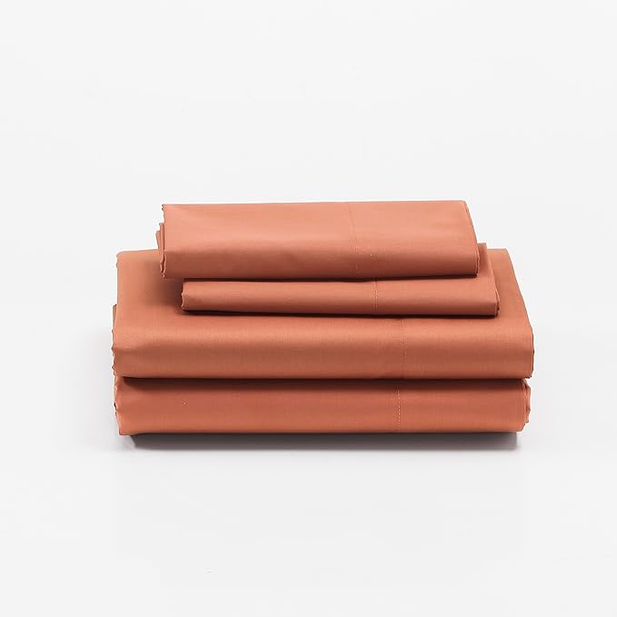 Cuddledown Dreamstead 100% Cotton Bed Sheets Set | 300 Thread Count | Luxurious Sateen Weave | Pure Combed Cotton | Soft | Wrinkle Resistant | 4 Piece Set | Red Sand | Full | 54” x 75"