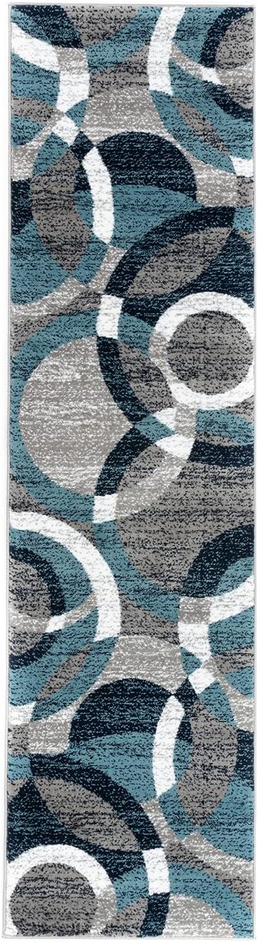 Rugshop Contemporary Modern Circles Abstract Runner Rug 2' x 7'2" Blue
