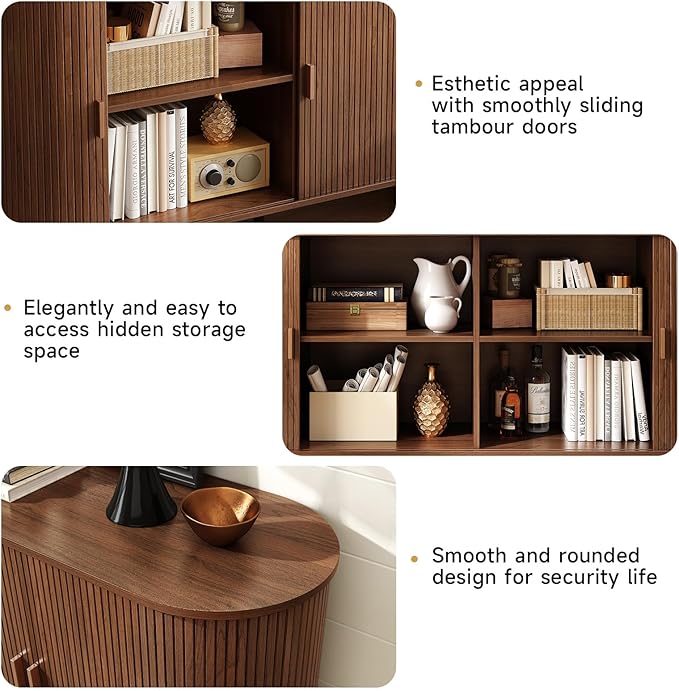 ONBRILL 55" Sideboard Buffet Cabinet with Storage, Sliding Door & Adjustable Shelf, Modern Accent Coffee Bar Console Table for Kitchen, Entryway, Walnut