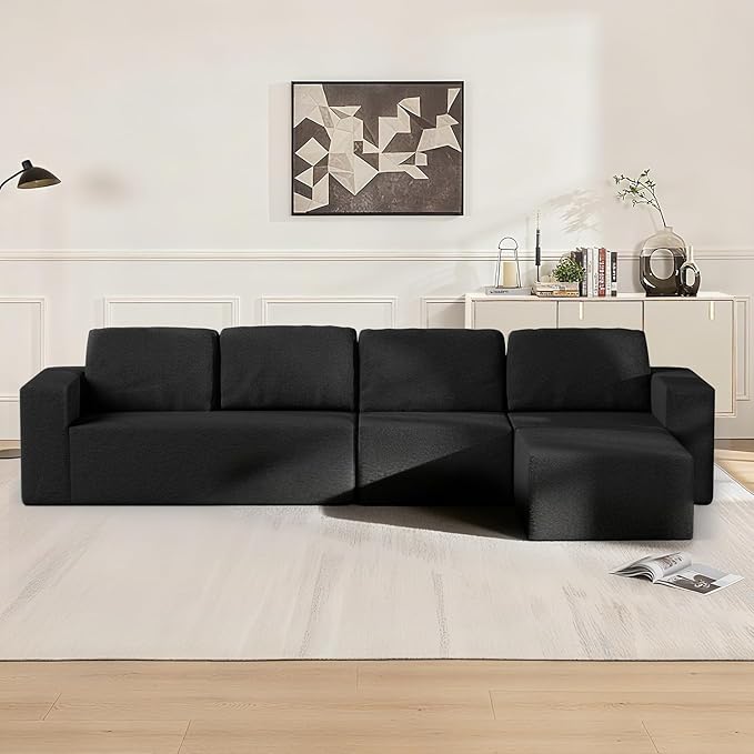 40" Giant Bean Bag Chair for Adults, Upholstered Floor Sofa Couch with Pillow, Teddy Boucle Sofa for Bedroom Living Room, No Assembly Required (Black, Teddy Boucle)