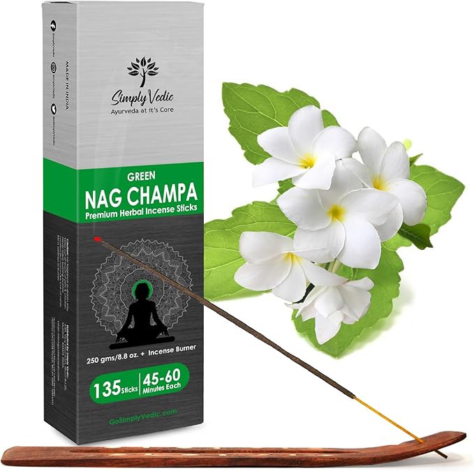 Simply Vedic Nag Champa Incense Sticks 250g with Holder – 135 Hand-Rolled Natural Agarbatti – No Charcoal, Long-Lasting Aromatherapy for Pooja, Home, Yoga, Meditation, Relaxation, Spiritual Healing
