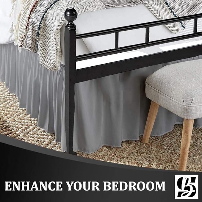 SKY BEDDINGS - Queen Size Ruffled Bed Skirt with Split Corners - 21 Inch Drop Dust Ruffle Bed Skirt with Platform Three Sided Coverage - 100% Microfiber, Light Grey