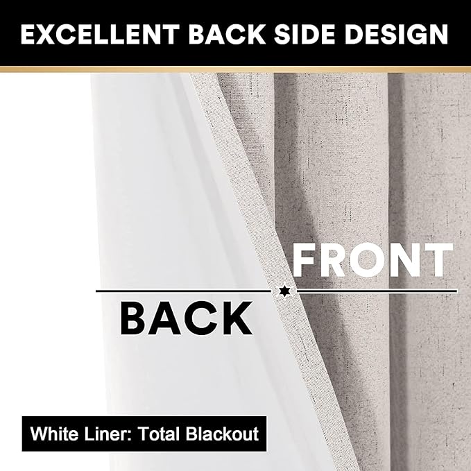PrinceDeco Blackout Curtains 84 Inches Long Faux Linen Look Curtains for Sliding Glass Doors Room Divider Curtain for Living Room Thermal Insulated Linen with White Backing,W100 X L84 Inch, Natural