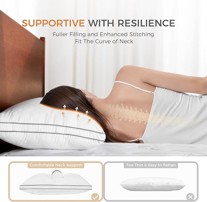 Sweetnight Bed Pillows Standard Size Set of 2, Fluffy Luxury Hotel Collection Gusseted Pillows for Neck and Shoulder, Side Back Stomach Sleeper Pillow, Cozy Night 18"X24"