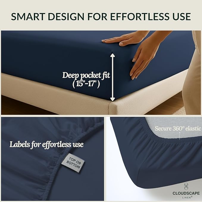 Cloud Scape Linen 100% Egyptian Cotton King Sheets Set – 400 Thread Count, 4-Piece Soft Hotel Quality Bedding Set,Deep Pockets up to 16”, Dark Denim