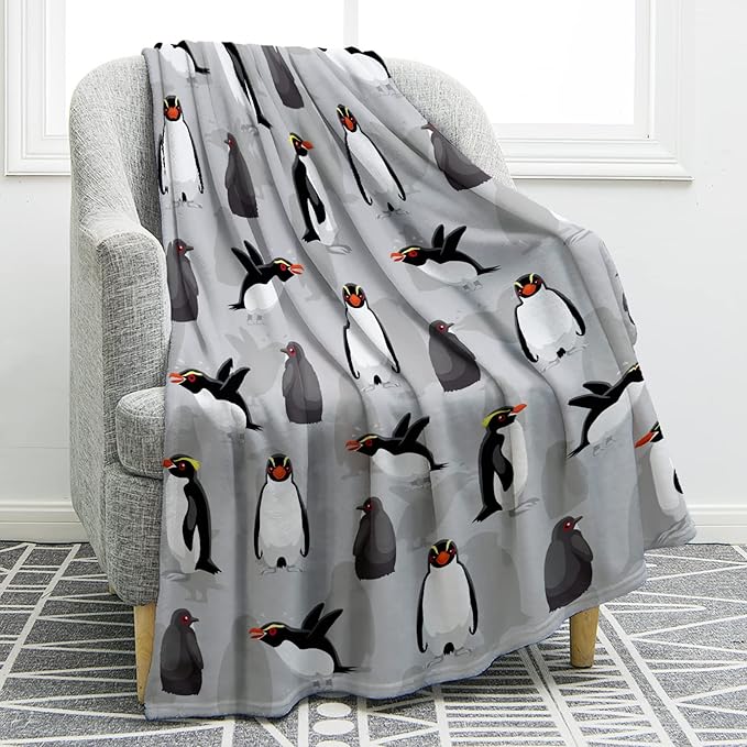 Jekeno Penguin Blanket Gifts for Women Men Couple Husband Wife Boyfriend Girlfriend Wedding Anniversary Birthday Christmas Girls Boys Teens Gift Antarctic Animals Throw Blanket Grey 50"x60"