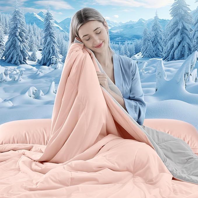 Cooling Comforter King Size, Double-Sided Cooling Blanket for Hot Sleepers & Night Sweats, Arc-Chill Q-Max > 0.4 Breathable Ice Blanket, Lightweight Cold Comforter (108''x90'', Pink)