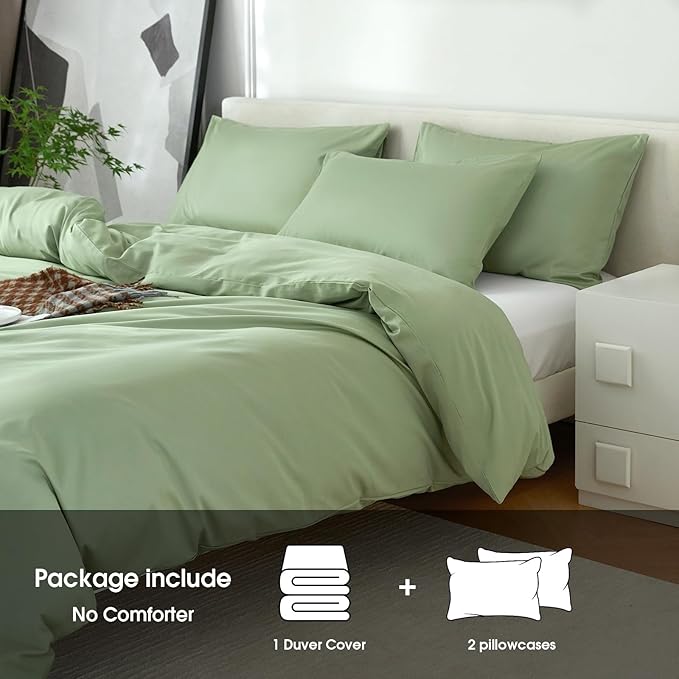 Duvet Cover Queen Size 100% Egyptian Cotton Duvet Cover Set,1600 Thread Count Feel Super Soft Comfortable Chic Lightweight 3 PCs Home Bedding Set (sage Green, 90''x90''