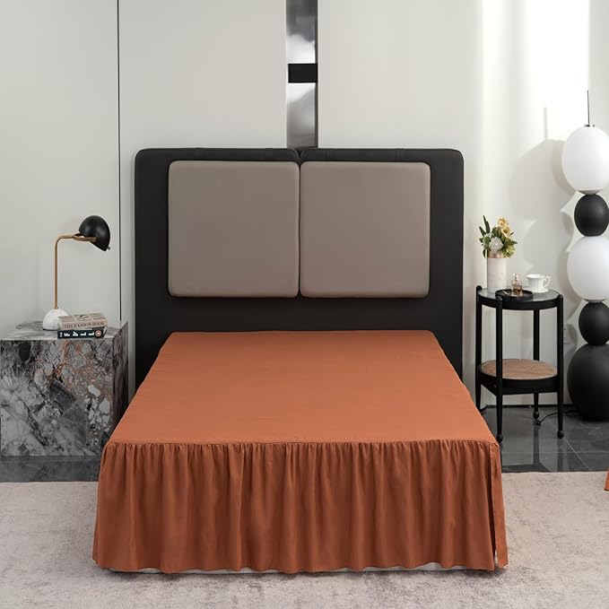 Bed Skirt Queen Size Ruffled Bed Skirt with Split Corners, 16 Inch Drop Dust Ruffle Bed Skirts with Platform, Terracotta