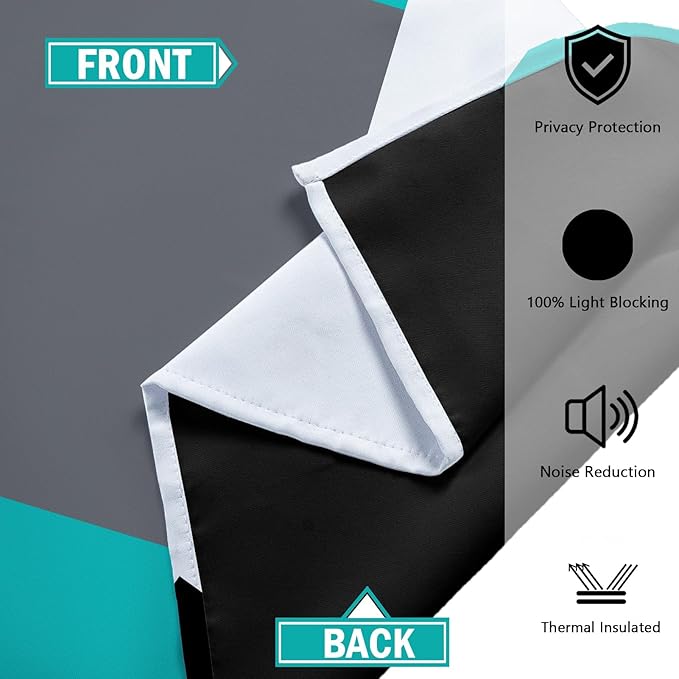 Teal/Turquoise 100% Blackout Curtains for Bedroom 96 inch Long 2 Panels Set Black White Grey Modern Abstract Geometric Black Out Curtains Room Darkening Window Drapes for Living Room, 52Wx96L