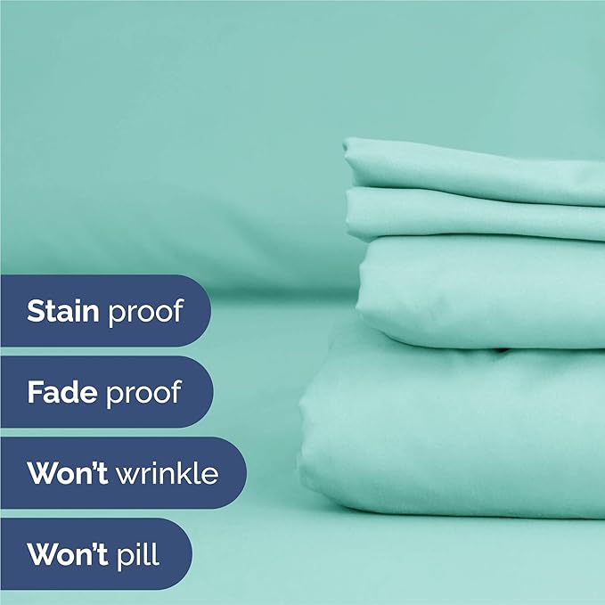 Split King 7 Piece Sheet Set - Cooling & Breathable - Hotel Luxury Bedding, Includes Fitted Sheets for Women, Men, Kids & Teens - 1 Flat, 2 Fitted Sheets, 4 Pillowcases with Deep Pockets - Spa Blue