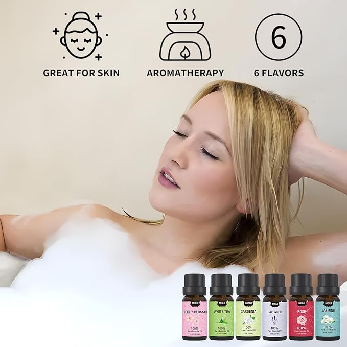 Essential Oils Set- Essential Oils for Diffuser for Home,Diffuser Oils Scents for Aromatherapy,Laundry,Candle&Soap Making,Humidifiers 6 X 10 ML