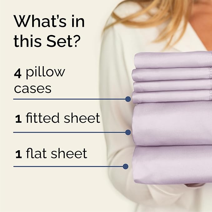 Cal King 6 Piece Sheet Set - Cooling & Breathable - Hotel Luxury Bedding, Includes Fitted Sheet for Women, Men, Kids & Teens - 1 Flat, 1 Fitted Sheet, 4 Pillowcases w/Deep Pockets - Light Lavender