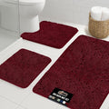 GORILLA GRIP Bathroom Rug Sets 3 Piece, Bath Mat Set and Oval Toilet Base with Rubber Backing, Plush Absorbent Shaggy Chenille Washable Mats, Includes 24x19.5, 24x17 and 36x24 Inch Rugs, Burgundy