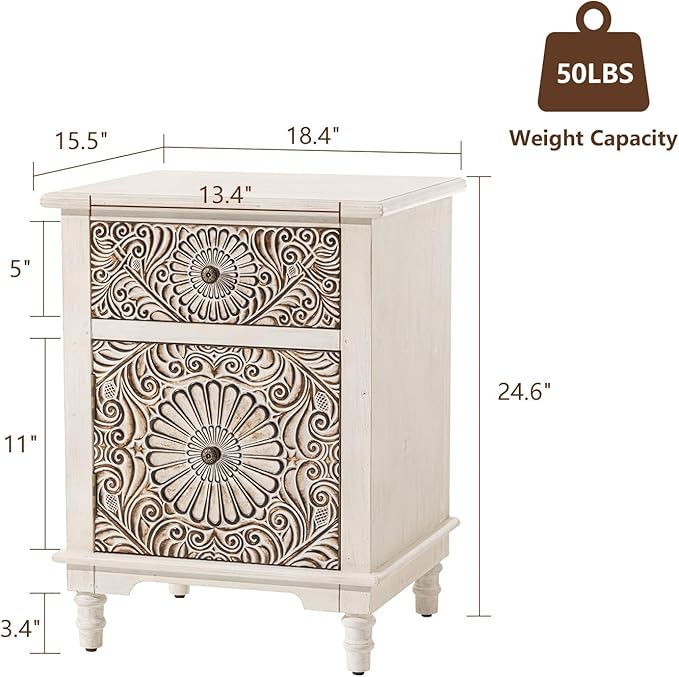 COSIEST Bedside Table Set of 2, Wood Nightstand, Farmhouse End Table with Storage, Nightstand with Drawers for Bedroom, Living Room