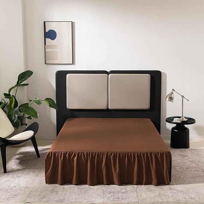 Brown Bed Skirt King Size Ruffled Bed Skirt with Split Corners, King Bed Skirt 16 Inch Drop, King Size Bed Skirt Brown for Ruffled Bed Skirt with Split Corners, Bed Skirt King Size