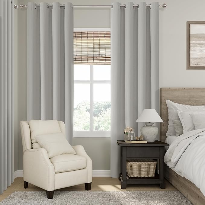 ChrisDowa 100% Blackout Light Grey Solid Curtains 108 Inches Long 2 Panels for Bedroom Living Room,Farmhouse Room Darkening Thermal Insulated Soundproof Grommet Top Window Treatment Drapes,52x108
