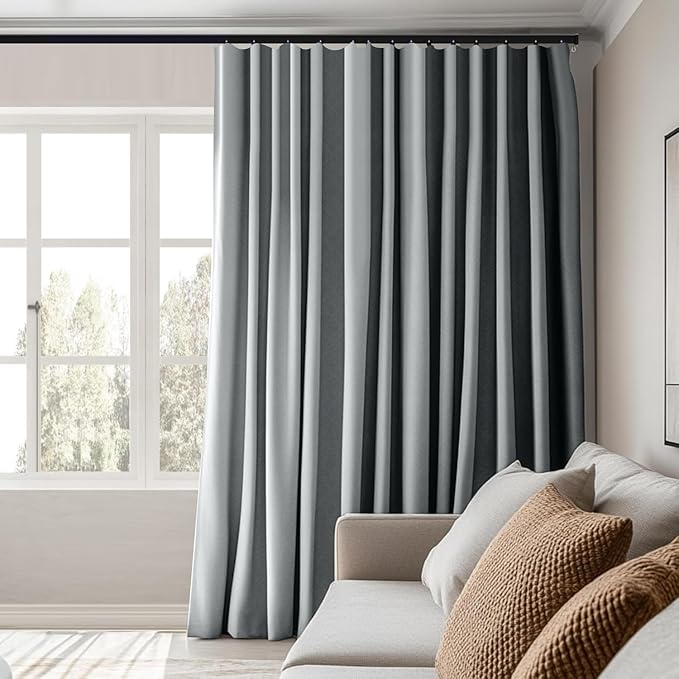 Room Divider Curtains Total Blackout Privacy Curtain Panel Room Thermal Insulated Noise Reduction Curtain for Bedroom Window Living Room Ceiling Track Curtain W 150 × H 96 in Grey.