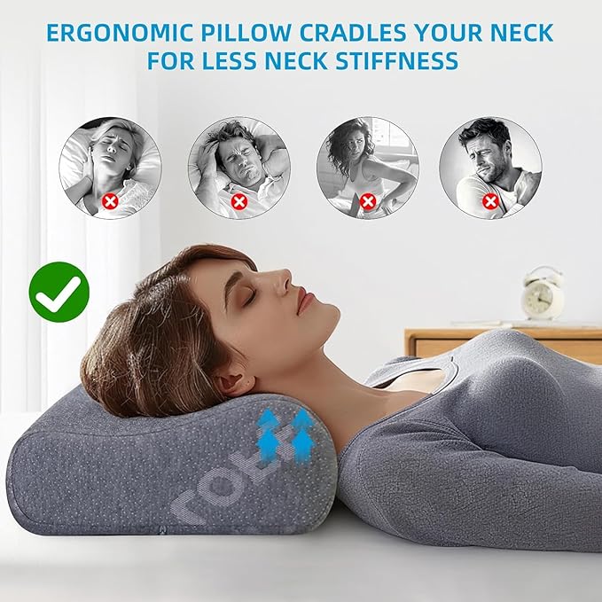 LOFE Contour Pillow - Adjustable Softness Cervical Neck Pillow for Ideal Support, 11 Heights Contour Memory Foam Pillows for Stomach/Side/Back Sleepers, Side Sleeper Pillow of Corner Tie, King